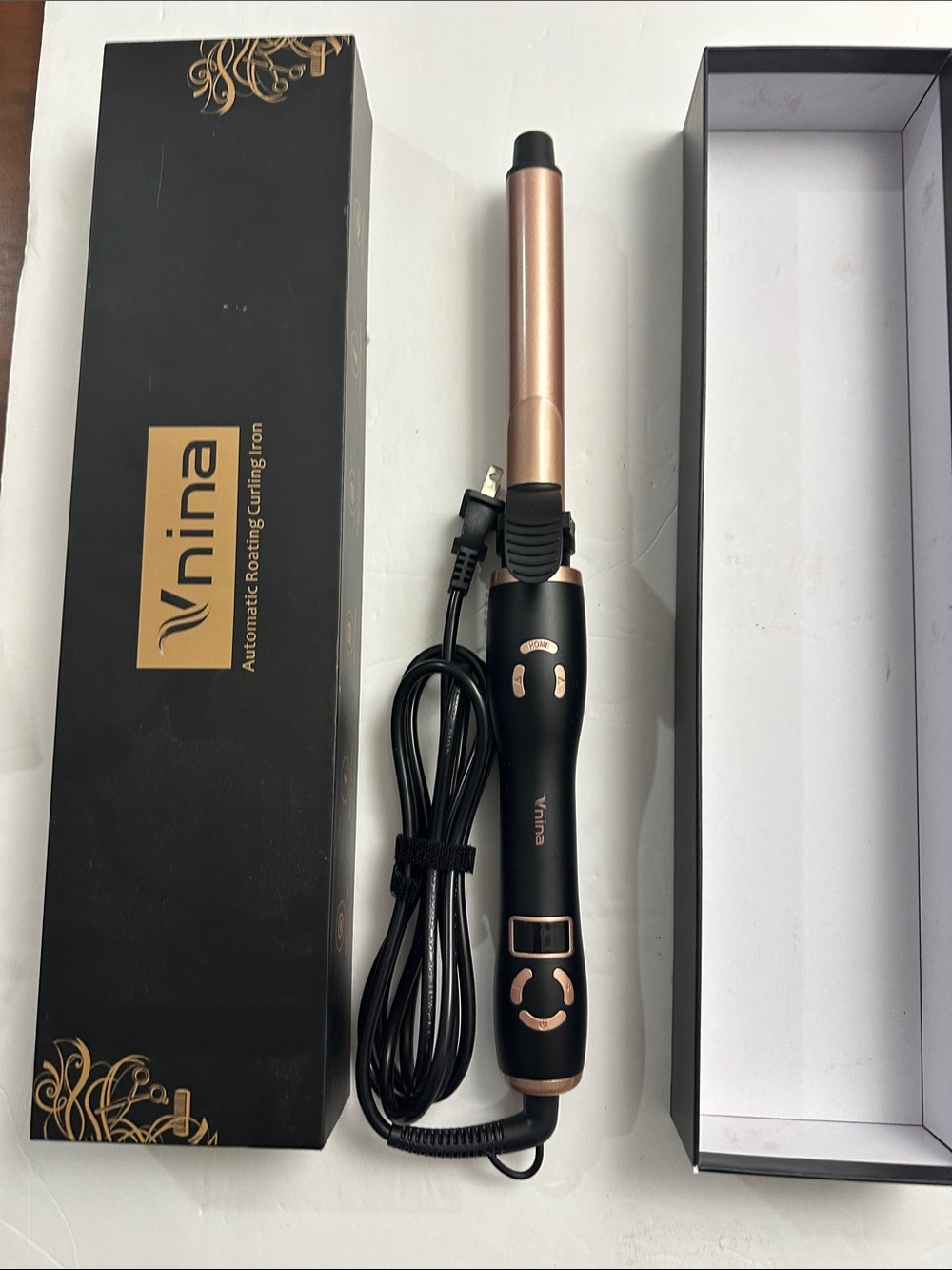 VNina Automatic Rotating Curling Iron – Black and Gold Accent
